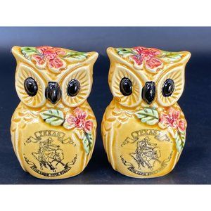 Vintage Owl Anthropomorphic Salt and Pepper Shakers Texas Lone Star State Souven